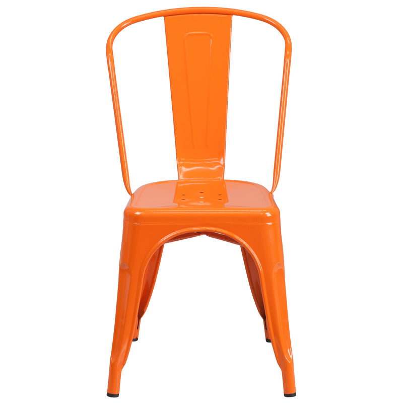 Commercial Grade Orange Metal Indoor-Outdoor Stackable Chair