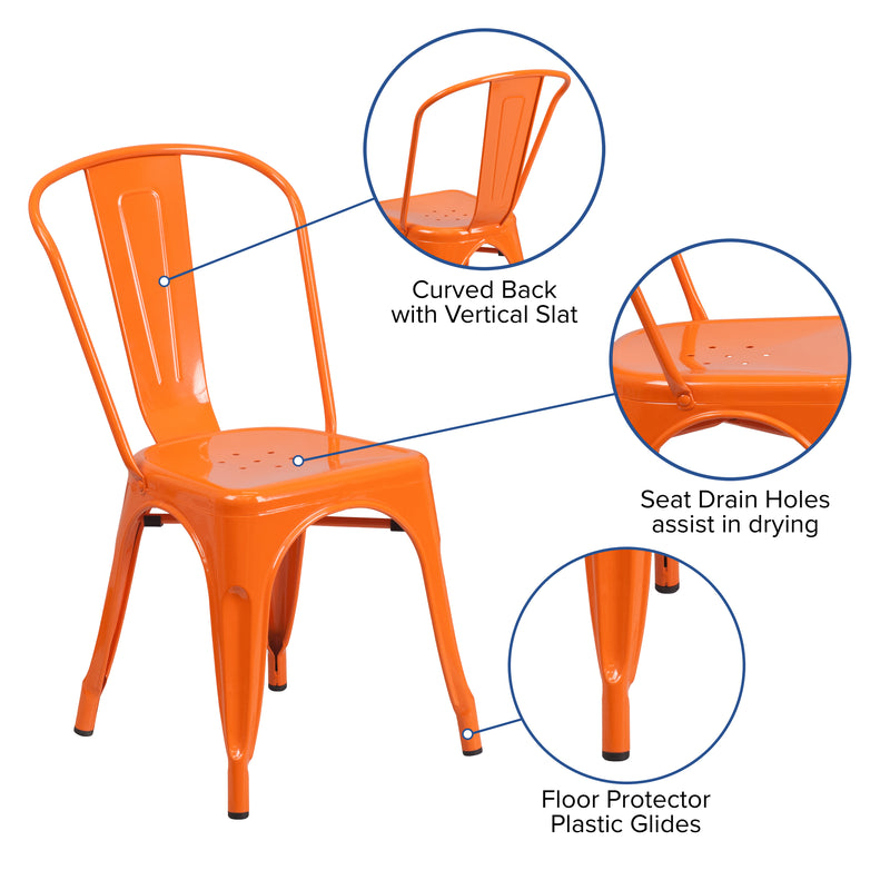 Commercial Grade Orange Metal Indoor-Outdoor Stackable Chair