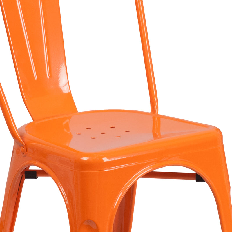 Commercial Grade Orange Metal Indoor-Outdoor Stackable Chair