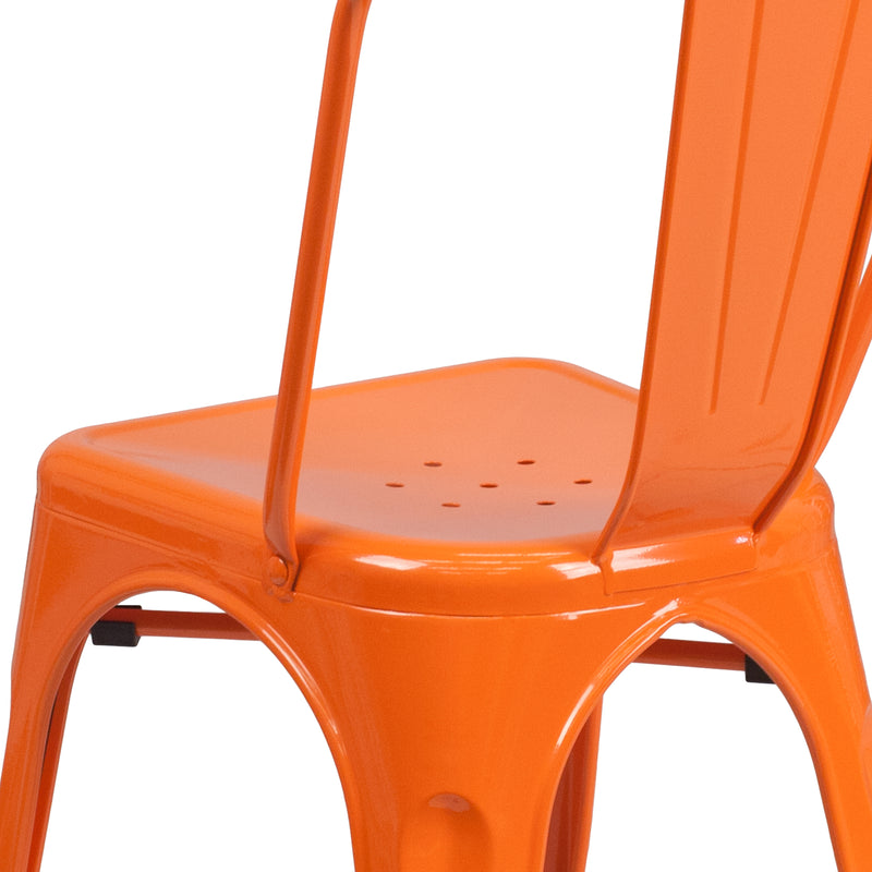 Commercial Grade Orange Metal Indoor-Outdoor Stackable Chair