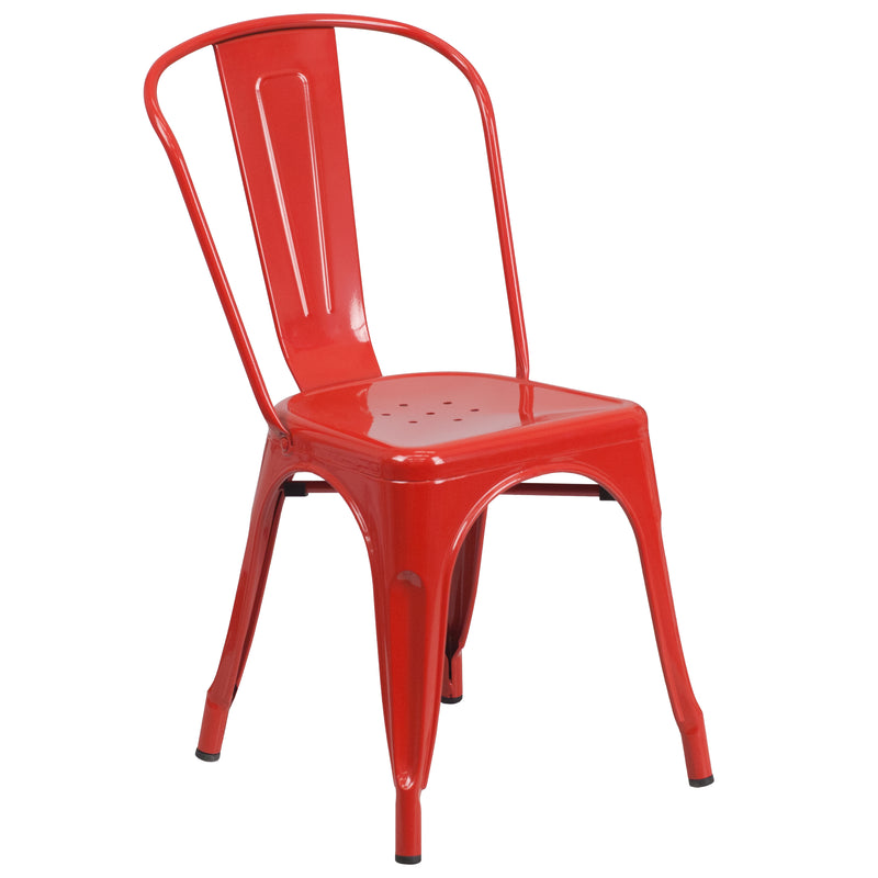 Commercial Grade Red Metal Indoor-Outdoor Stackable Chair