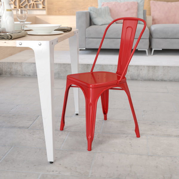 Commercial Grade Red Metal Indoor-Outdoor Stackable Chair