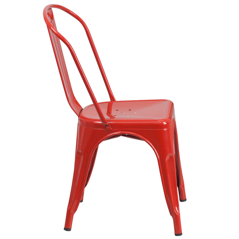 Commercial Grade Red Metal Indoor-Outdoor Stackable Chair