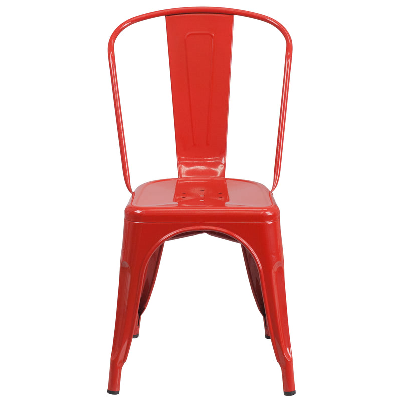 Commercial Grade Red Metal Indoor-Outdoor Stackable Chair