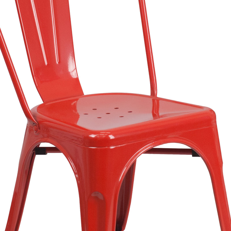 Commercial Grade Red Metal Indoor-Outdoor Stackable Chair