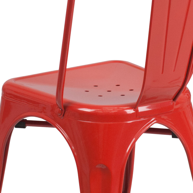 Commercial Grade Red Metal Indoor-Outdoor Stackable Chair