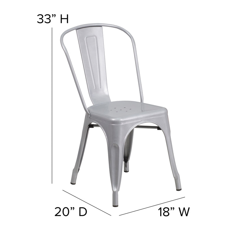 Commercial Grade Silver Metal Indoor-Outdoor Stackable Chair