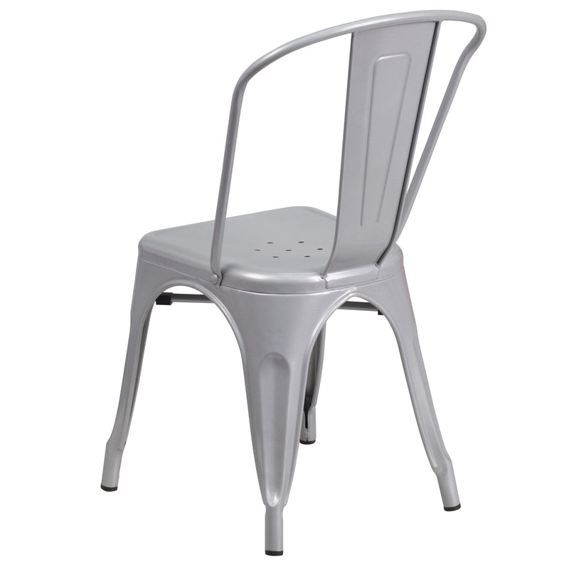 Commercial Grade Silver Metal Indoor-Outdoor Stackable Chair