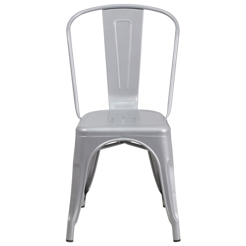 Commercial Grade Silver Metal Indoor-Outdoor Stackable Chair