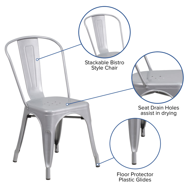 Commercial Grade Silver Metal Indoor-Outdoor Stackable Chair