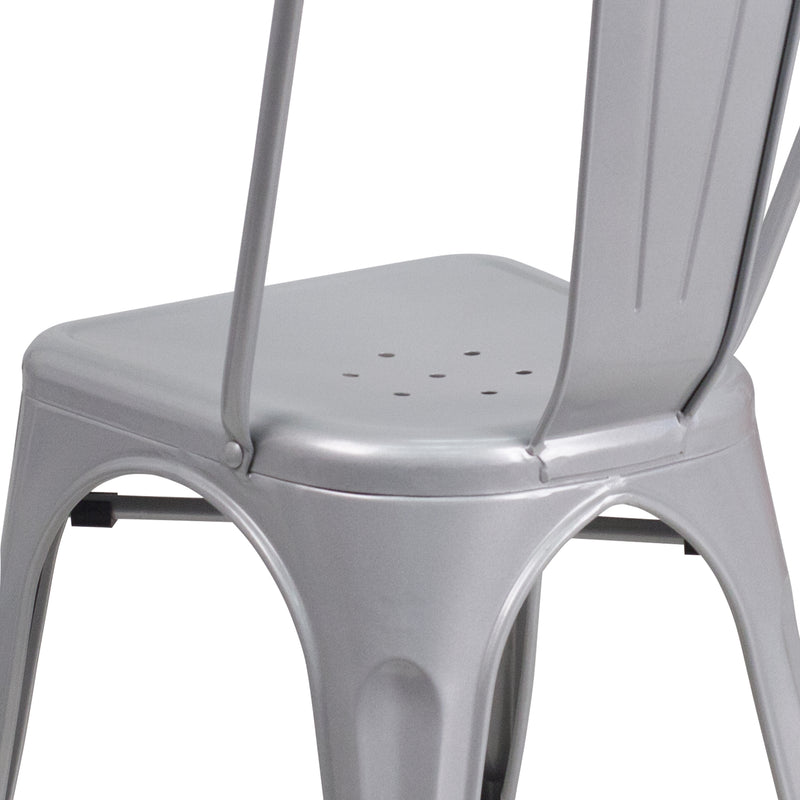 Commercial Grade Silver Metal Indoor-Outdoor Stackable Chair