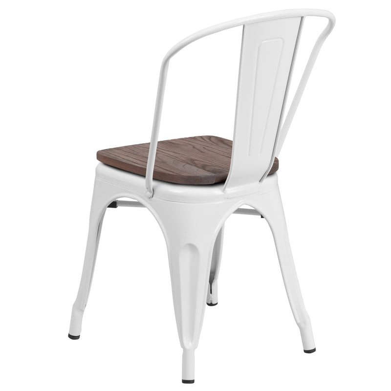 White Metal Stackable Chair with Wood Seat