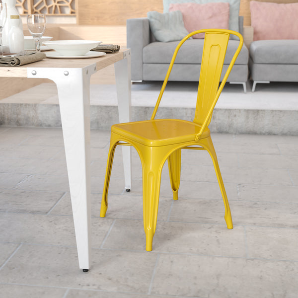 Commercial Grade Yellow Metal Indoor-Outdoor Stackable Chair