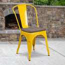 Yellow Metal Stackable Chair with Wood Seat