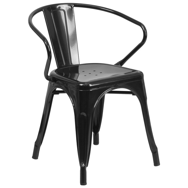 Commercial Grade Black Metal Indoor-Outdoor Chair with Arms