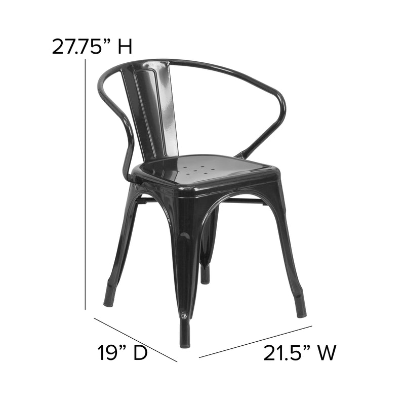 Commercial Grade Black Metal Indoor-Outdoor Chair with Arms