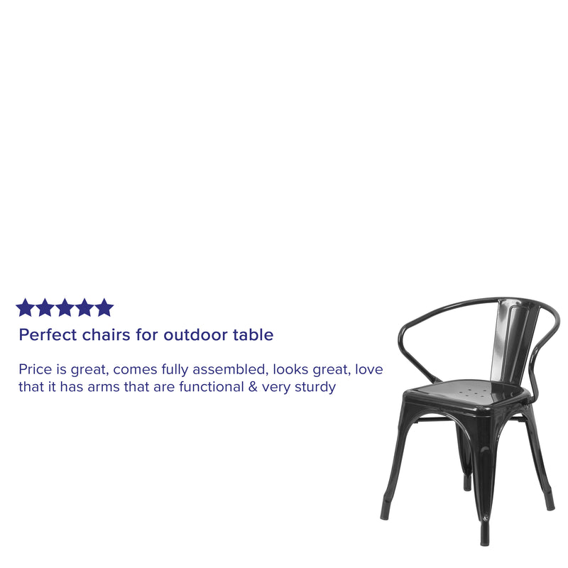 Commercial Grade Black Metal Indoor-Outdoor Chair with Arms