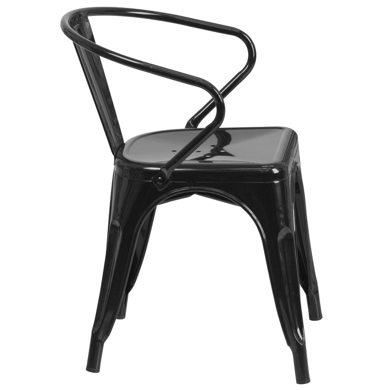 Commercial Grade Black Metal Indoor-Outdoor Chair with Arms