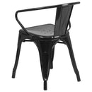 Commercial Grade Black Metal Indoor-Outdoor Chair with Arms