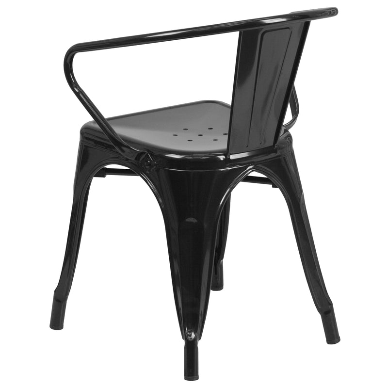 Commercial Grade Black Metal Indoor-Outdoor Chair with Arms