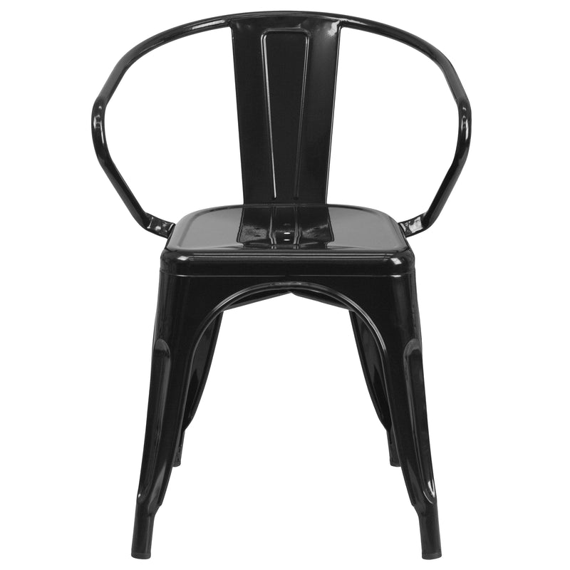 Commercial Grade Black Metal Indoor-Outdoor Chair with Arms