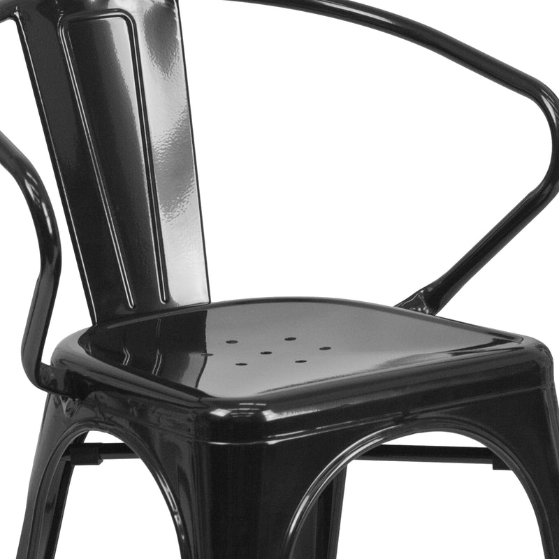 Commercial Grade Black Metal Indoor-Outdoor Chair with Arms