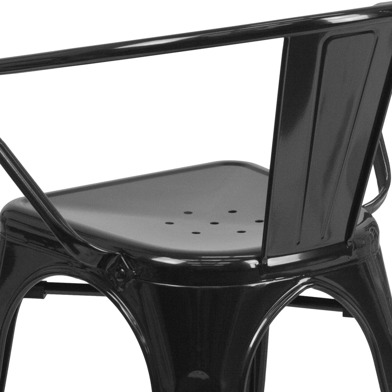 Commercial Grade Black Metal Indoor-Outdoor Chair with Arms