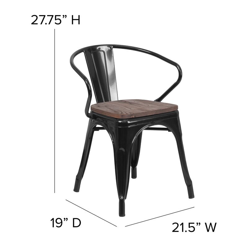 Black Metal Chair with Wood Seat and Arms