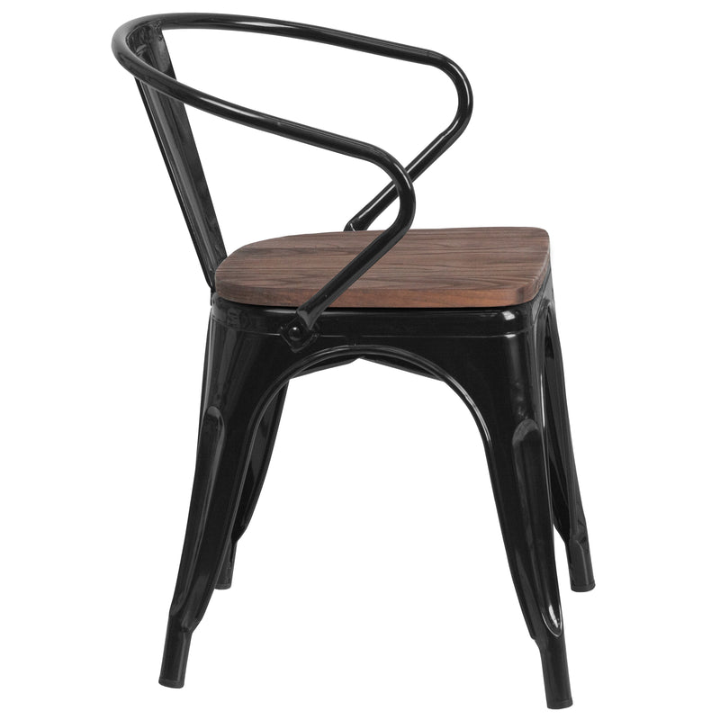 Black Metal Chair with Wood Seat and Arms