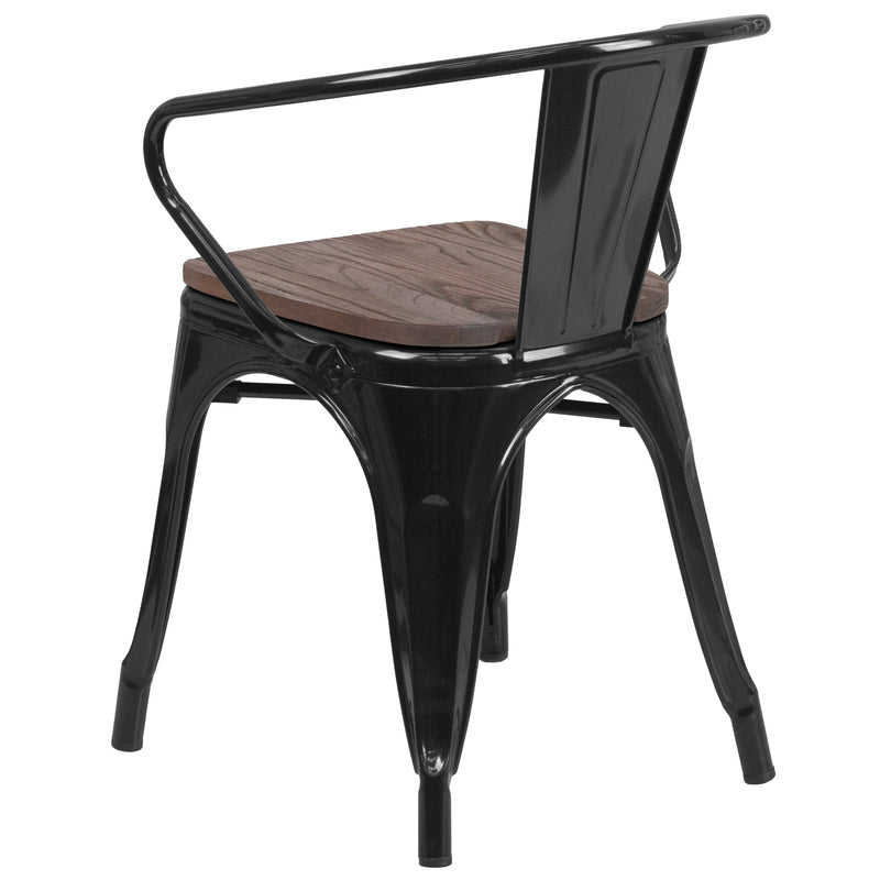 Black Metal Chair with Wood Seat and Arms