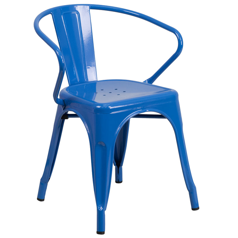 Commercial Grade Blue Metal Indoor-Outdoor Chair with Arms