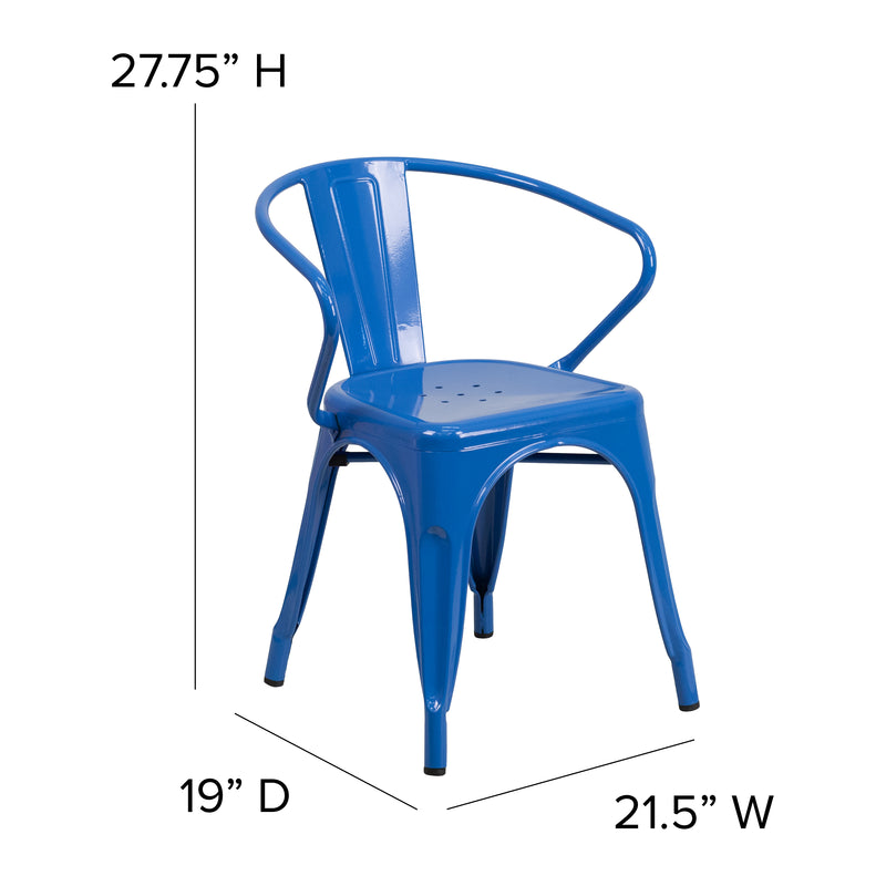 Commercial Grade Blue Metal Indoor-Outdoor Chair with Arms