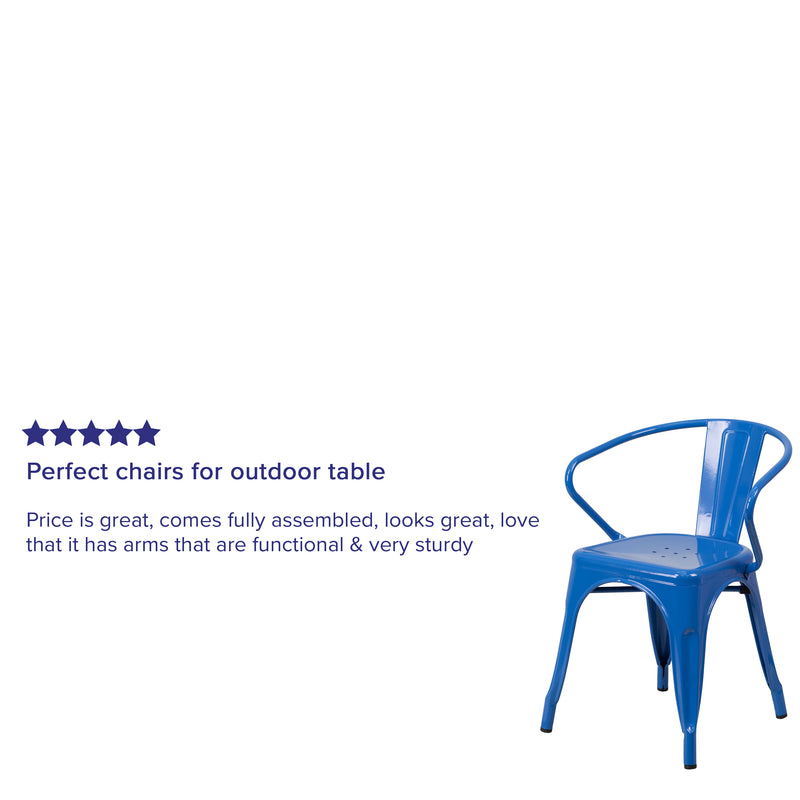 Commercial Grade Blue Metal Indoor-Outdoor Chair with Arms