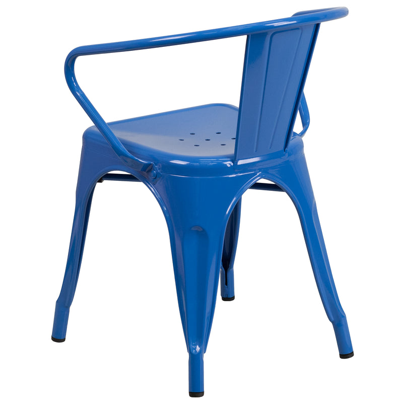 Commercial Grade Blue Metal Indoor-Outdoor Chair with Arms