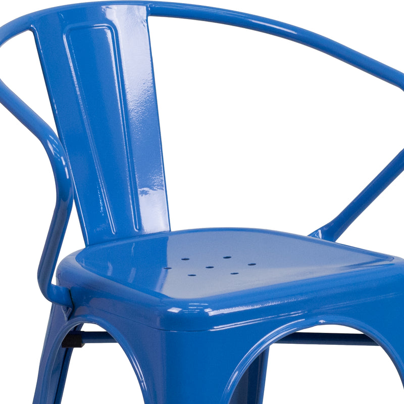 Commercial Grade Blue Metal Indoor-Outdoor Chair with Arms