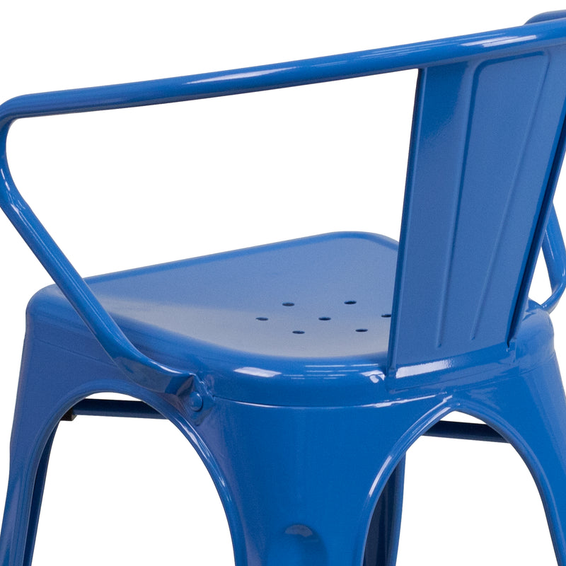 Commercial Grade Blue Metal Indoor-Outdoor Chair with Arms