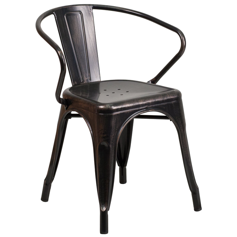 Commercial Grade Black-Antique Gold Metal Indoor-Outdoor Chair with Arms