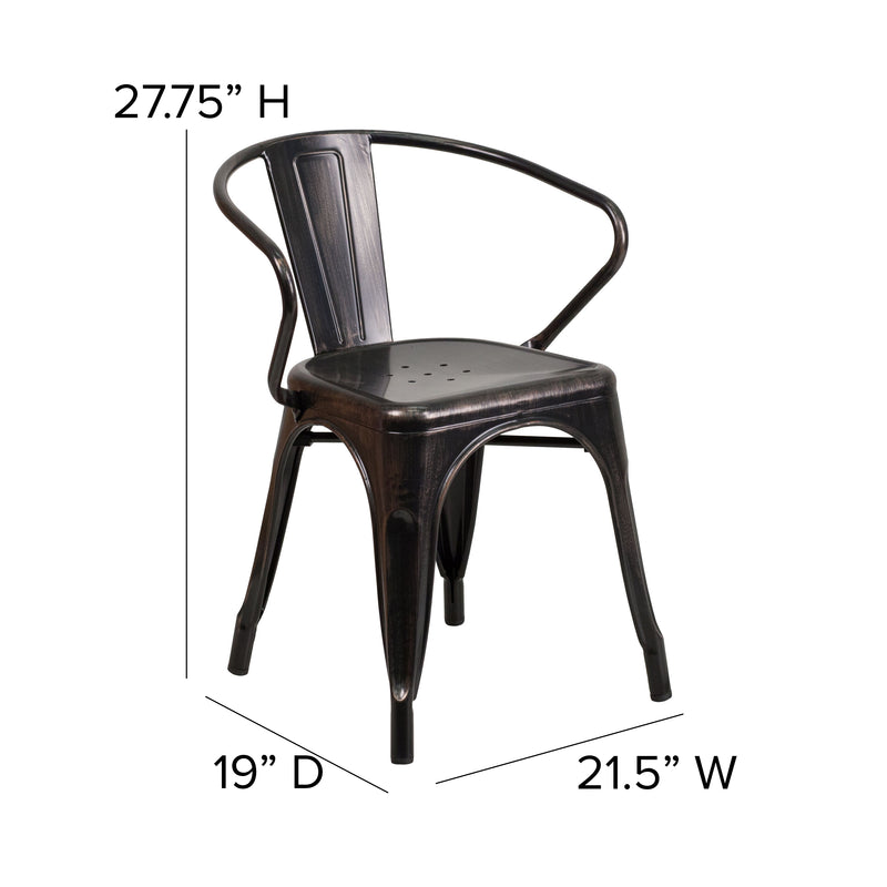 Commercial Grade Black-Antique Gold Metal Indoor-Outdoor Chair with Arms