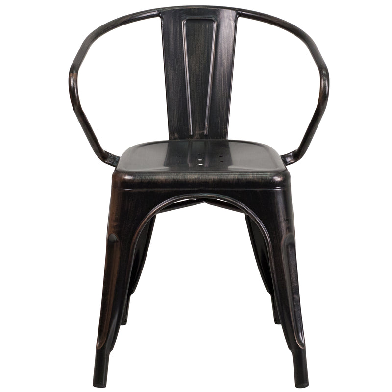 Commercial Grade Black-Antique Gold Metal Indoor-Outdoor Chair with Arms