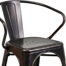 Commercial Grade Black-Antique Gold Metal Indoor-Outdoor Chair with Arms