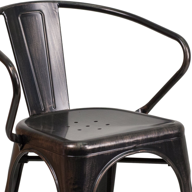 Commercial Grade Black-Antique Gold Metal Indoor-Outdoor Chair with Arms