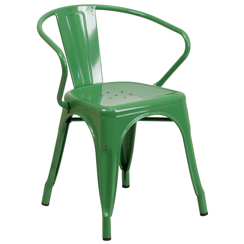 Commercial Grade Green Metal Indoor-Outdoor Chair with Arms