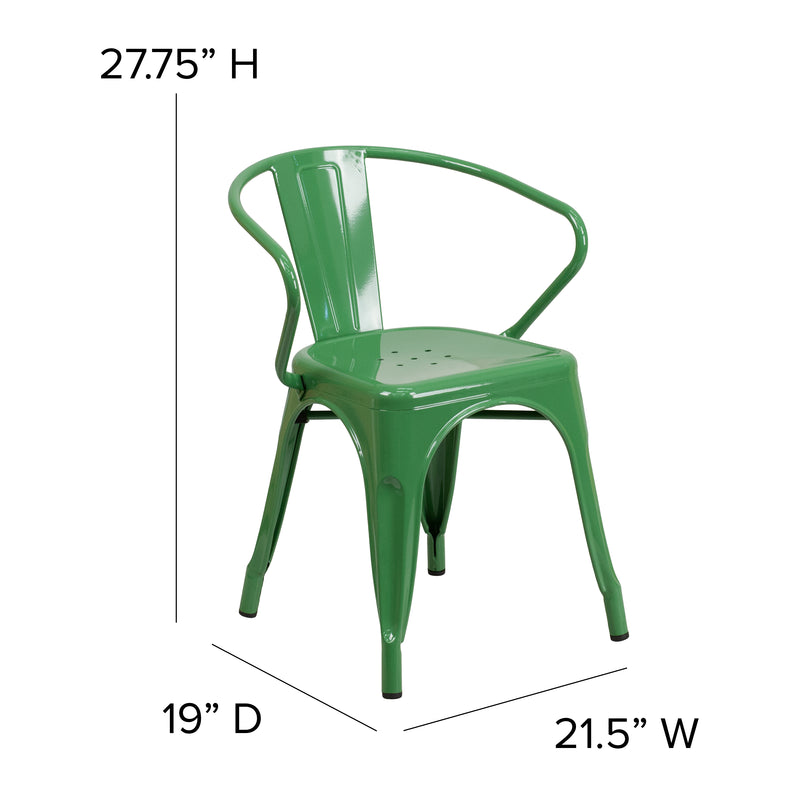 Commercial Grade Green Metal Indoor-Outdoor Chair with Arms