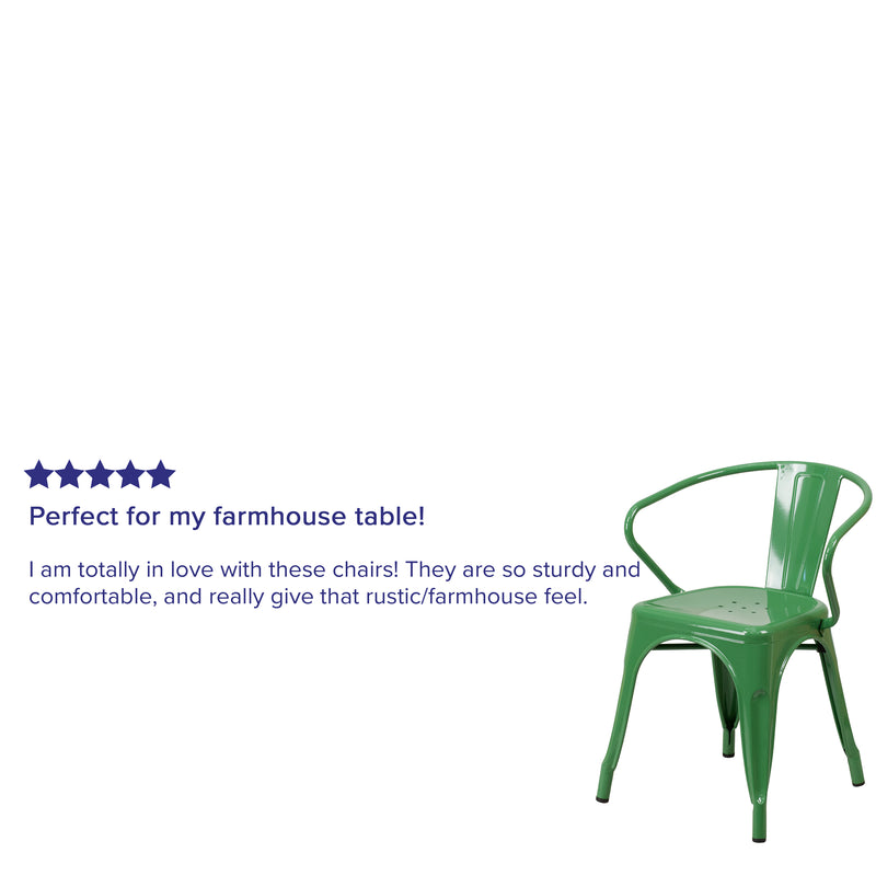 Commercial Grade Green Metal Indoor-Outdoor Chair with Arms