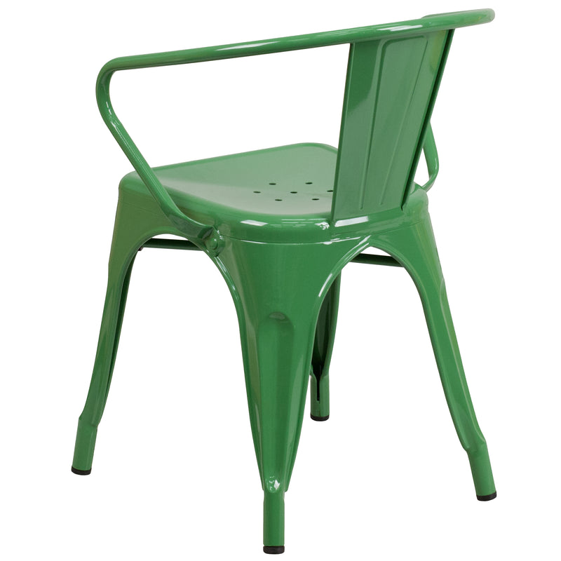 Commercial Grade Green Metal Indoor-Outdoor Chair with Arms