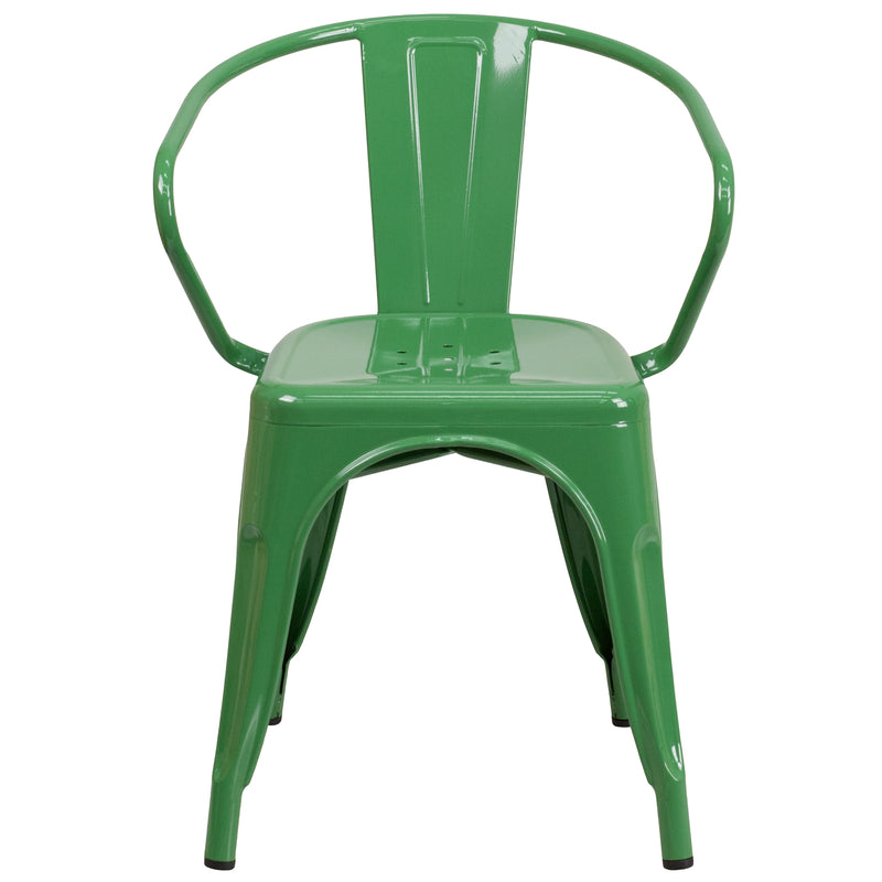 Commercial Grade Green Metal Indoor-Outdoor Chair with Arms