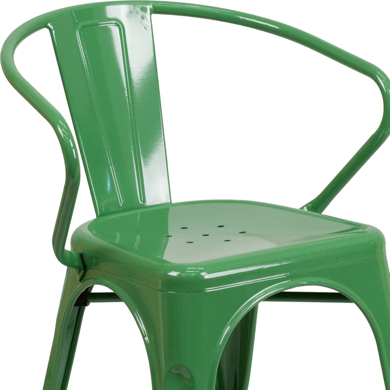 Commercial Grade Green Metal Indoor-Outdoor Chair with Arms