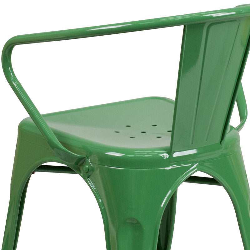 Commercial Grade Green Metal Indoor-Outdoor Chair with Arms