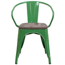 Green Metal Chair with Wood Seat and Arms