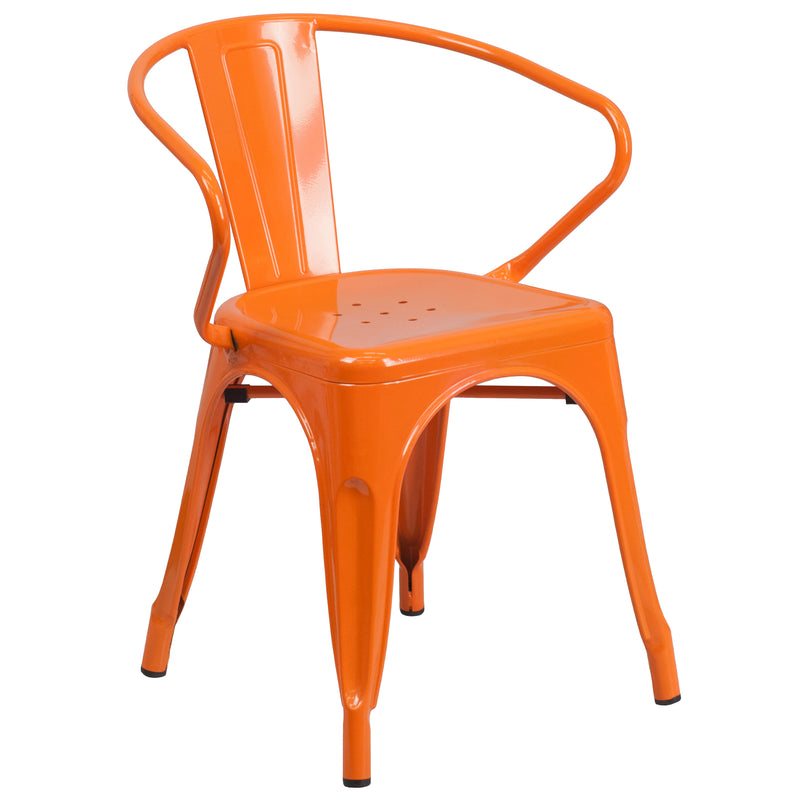 Commercial Grade Orange Metal Indoor-Outdoor Chair with Arms